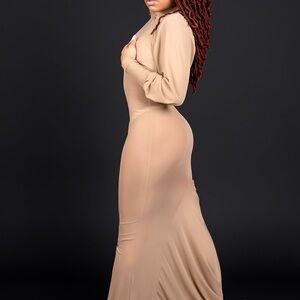 Elegant Nude Sheer Maxi Dress